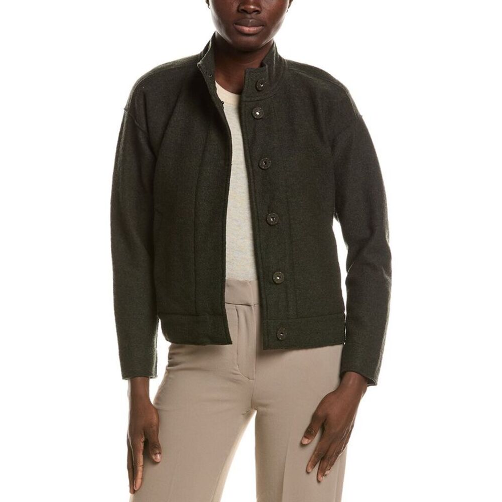 Eileen Fisher Womens Petite Knit Wool Jacket, Green